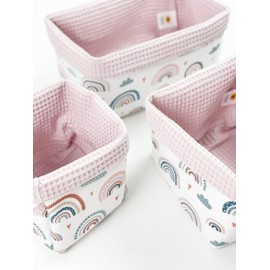 BABEES Storage Basket Changing Table Baby Basket Set of 3 Organiser Changing Table Utensilo Storage Box Bathroom (RAINBOW)