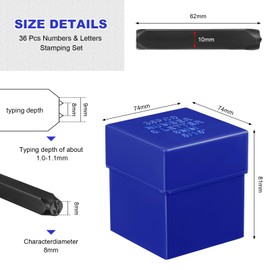 Gueenky 36 Pcs Number and Letter Punch Set, 8mm Metal Stamping Tool Set, A-Z, 0-9, &, Letter Number and Symbols Stamp Punch for Stamping Metal Wood Plastic Leather