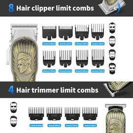 Professional Hair Clippers for Men, Cordless Hair Clipper for Barber Clippers and Trimmer LED Haircut Set with Foil Shaver, Nose Trimmer, Rechargeable Clippers for Men
