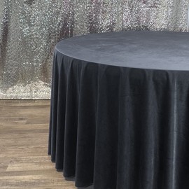 YOUR CHAIR COVERS - 132 Inch Round Velvet Tablecloth - Black, Linen Table Cloth for Standard Round Tables