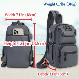 Convertible Anti-Theft USB Charging Port Travel Sling Backpack with Bottle Holder Key Ring Strap, Water Repellent Travel Hidden Zipper Crossbody Chest Bags, Hiking Daypack Shoulder Bags (Navy)