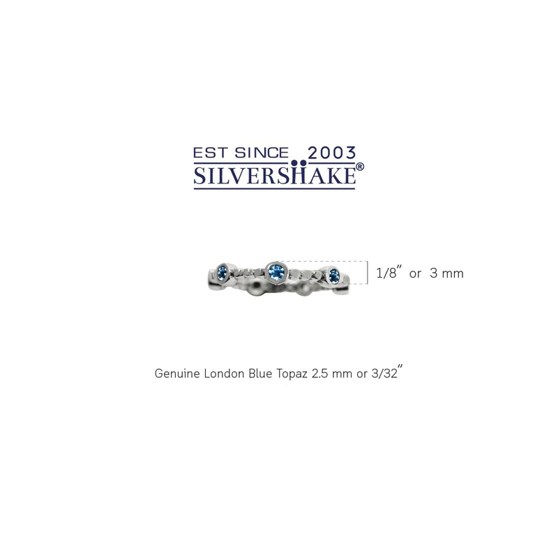 Genuine London Blue Topaz 925 Sterling Silver Stack/Stackable Ring Size