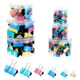 208 Pcs Colored Binder Clips, Metal Paper Clamps 6 Assorted Sizes, Large, Medium, Small, X Small and Micro for Office Supplies, 4 Vibrant Colors
