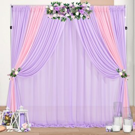 QueenDream Chiffon Curtain Backdrop Light Purple Wrinkle-Free Fabric 6 Panels 5ft x 8ft Wedding Background 30ft x 8ft Party Curtains