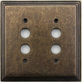 Classic Accents Deco Aged Antique Brass 2 Gang Push Button Light Switch Wall Plate