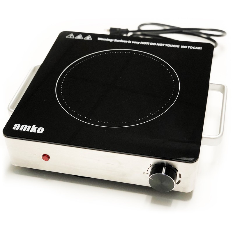 Amko AK-IR15 Stainless Steel Single-Burner Portable Ceramic Infrared Cooktop, Black