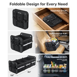 HOTOR Trunk Organizer for SUV – Car Storage Box with Reflective Strips, Collapsible Car Organizer with Large Capacity, Essential Car Accessories for Truck, Van & Sedan, Black, 33.1" x 13.0" x 12.0"