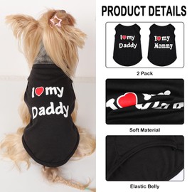 2 Pack Dog T-Shirt Sleeveless Vest for Small Dog, Love Mommy Daddy Chihuahua Yorkie Tank Top Tee Shirt Boy Girl Breathable, Summer Cute Female Male Stretchy Cotton Puppy Pet Cat Clothing, L, Black