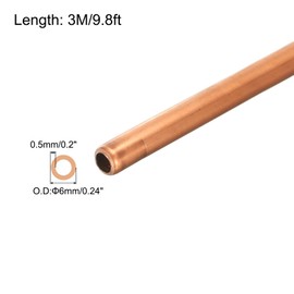 sourcing map Copper Tube 1/4'' OD x 9.8Ft 1/64" T Refrigeration Flexible Pipe Seamless Hollow Metal Soft for Air Conditioners Refrigerators and Other Equipment