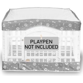 Dog Playpen Bottom Pad and Mesh Top Cover fit 36" x 36“ Puppy Playpen(Fence NOT Included),Reusable for Pet Training,Dog Crate,Waterproof Pet Pee Pads,Whelping,Puppies/Small Dogs,Hoop&Loop Design,Gray