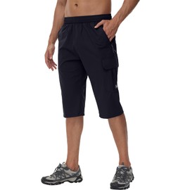 NANAMEEI Men's Cargo Hiking Shorts 3/4 Length Walking Short with Zipper Pockets,Dark Blue,3XL