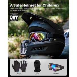 ILM Youth Dirt Bike Helmets Kids ATV Helmet Motorcross BMX Off Road Motorbike with Goggles Gloves Mask DOT Model MT601Y (Matte Black, Youth-Small)