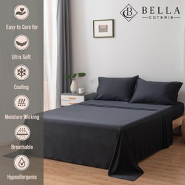 Bella Coterie Luxury Flat Sheet | Organically Grown | 100% Viscose Made from Bamboo | Ultra Soft | Cooling for Hot Sleepers | 18" Deep Pocket [Black]