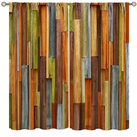 HROZINO Wooden Window Curtain,Vintage Wood Window Curtains, Planks Curtains, Hardwood Drapes for Room Living Room Bedroom Window Curtain Panel Pair 2 Panel Set 42x63in