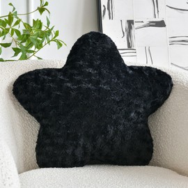 ZCNYCLAM Star Pillow, 14.9" Star Shaped Plush Pillow for Couch Bed Sofa, Cute Decorative Throw Pillows with Soft Faux Fur Room Decor for Bedroom Living Room (Black)