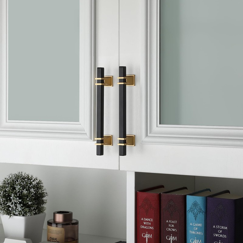 Haliwu 10 Pack Black Cabinet Pulls, Black&Gold Cabinet Handles, Square