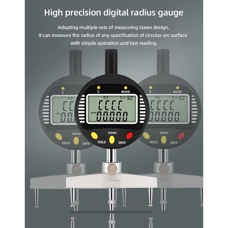AICEYI Digital Inner and Outer Radius Measuring Instrument with 10mm/20mm/30mm/60mm/100mm