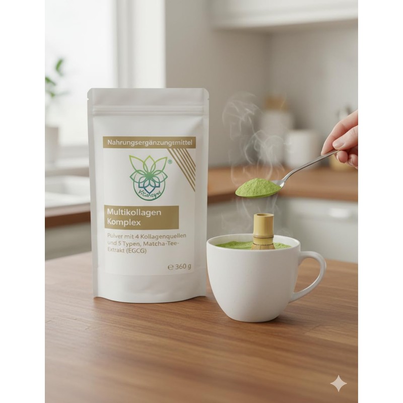 Vitaragna Multi-Collagen Complex Powder with 5 Collagen Types, Matcha, White