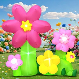 KOOY 6FT Summer Inflatable Flower Outdoor Decoration Multi-Colored Blow up Flowers Decorations, Built-in LED Lights for Spring Summer Easter Outdoor Garden Lawn Yard Party