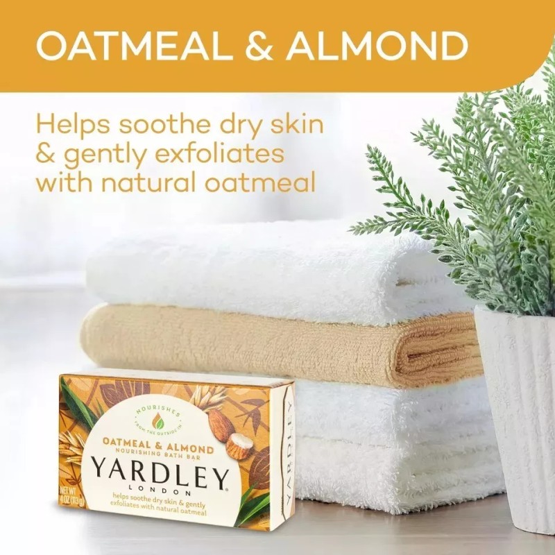 Yardley London Nourishing Bath Soap Bar Oatmeal Almond, Helps Soothe
