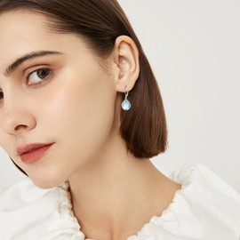 POPLYKE March Daffodils Moonstone Birth Flower Filigree Teardrop Drop Dangle Earrings Sterling Silver Leverback Earrings Jewelry