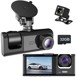 AXYWINBO PTHTECHUS cámaras para automovil, HD1080P Cámara Carro Delantera Trasera Interior con Tarjeta SD 32GB, Grabadora de conducción con visión Nocturna infrarroja grabación en Bucle y Sensor G