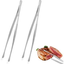 2 Piezas Pinzas de Precision Cocina, 30cm Pinzas para Cocinar de Acero Inoxidable con Puntas Redondas y Curvadas, para Decoración de Platos Peinar Procesamiento de Alimentos
