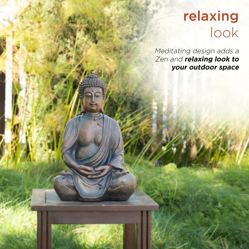 Alpine Corporation 15" Tall Indoor/Outdoor Meditating Buddha Statue, Tabletop Garden