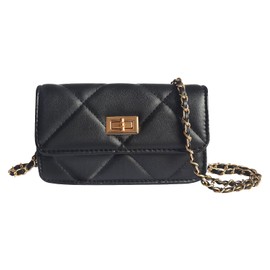 BOAWHNTR Small Chain Belt Bag Crossbody Purse Trendy, Women Fashion Clutch Handbag Non-adjustable (Black)