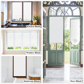 White Blinds for Windows, Temporary Window Shades Light Filtering Pleated Fabric Shade No Drilling Self Adhesive Blinds Room Darkening Blinds for Home Office Window - 24x59Inch (Fit Windows 15in-24in)