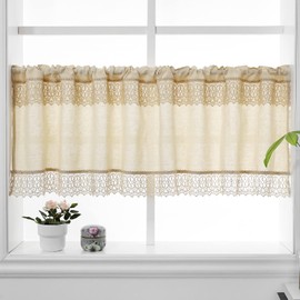 Window Valance Cotton-Line with Tassels - Rustic Retro Style, Crochet Half Curtain, Handmade H 17 × W 57 Inch, ZHH