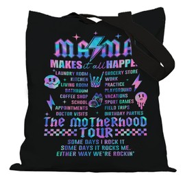 APJYM Trendy Gothic Motherhood Tour Tote Bag, Mama Canvas Tote Bags for Women, Mother's Day Gifts for Mom, Mom Gifts from Daughters Sons, Mama Reusable Grocery Shopping Bags