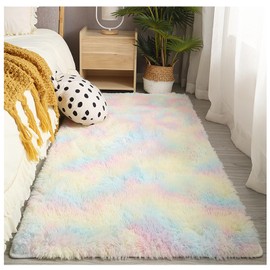 Bibykivn Shaggy Modern Rug, Rug Underlay, Non-Slip Mat, Faux Bed Rug or Mat, Long Pile Rugs for Living Room, Bedroom, Dining Room or Children's Room (Multicoloured, 80 x 160 cm)