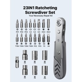 AXTH 23-in-1 Right Angle Ratcheting Screwdriver Set, [Bearing Steel] 36-Tooth Mini Ratchet Wrench, Men Gifts, Low Profile Ratchet Screwdriver, Magnetic Offset Screwdriver Repair Tool