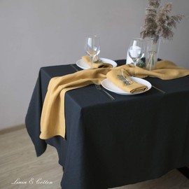 Linen & Cotton Tablecloth Table Linen Cloth Cover Hygge - 100% Linen, Black (100 x 100 cm) Square Small Table Cloth for Home Kitchen Coffee Dining Table Decoration Restaurant Hotel Summer Patio