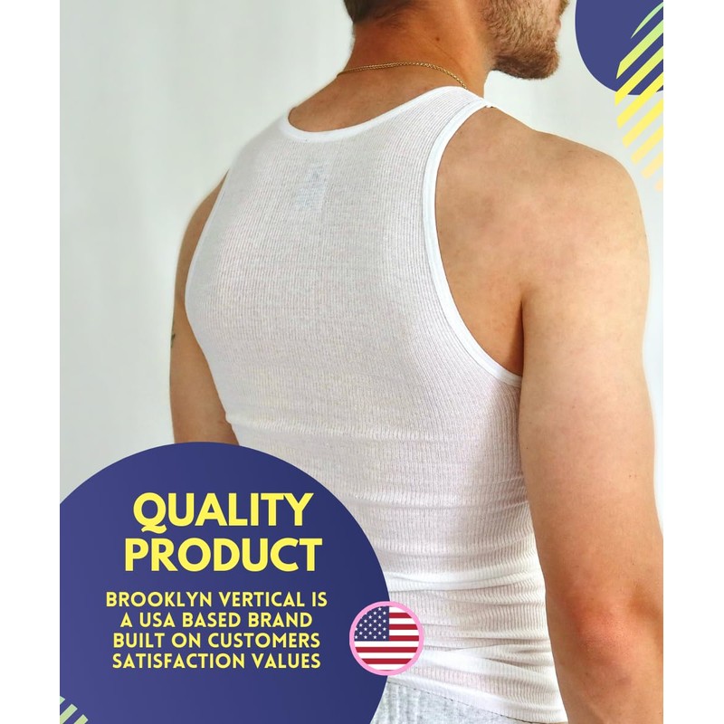 BROOKLYN VERTICAL Mens 6-Pack Tank Tops | Moisture-Wicking Ribbed Lightweight
