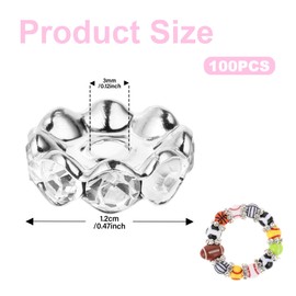 100 Pcs 12mm Rhinestone Spacer Beads for Jewelry Making for Pens Rondelle Spaced Beads Silver White Beadable Pens Beads Round Crystal Charms for DIY Bracelet Necklace Jewelry Making Supplies