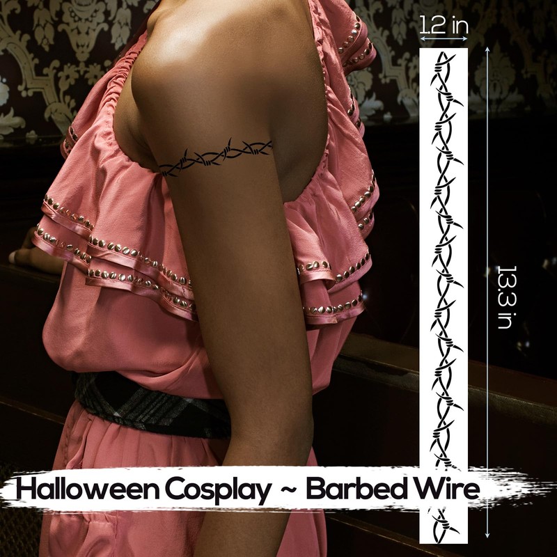 9-Sheet Barbed Wire Temporary Tattoos, Large Edgy Armbands Designs Tattoo