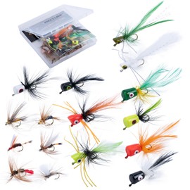 Goture Fly Fishing Popper Lures Kit, 46pcs Topwater Colorful Poppe Dry Fly Fishing Flies for Bass Trout Crappie Bluegill Sunfish Panfish Salmon Perch Steelhead Fish