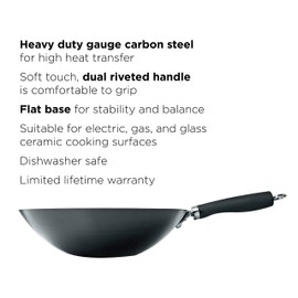 Ecolution Non-Stick Carbon Steel Wok with Soft Touch Riveted Handle, 12",Black