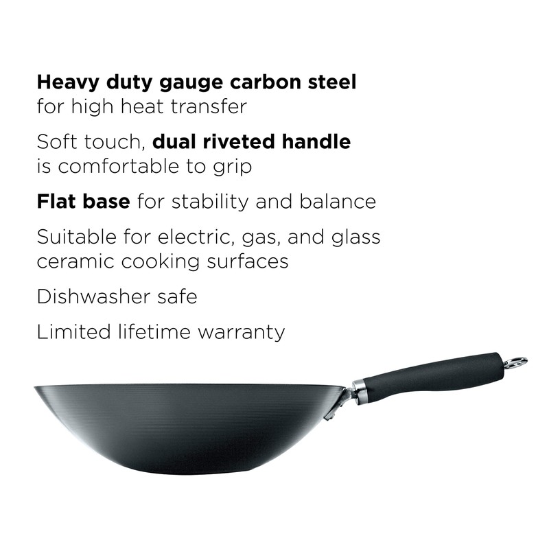 Ecolution Non-Stick Carbon Steel Wok with Soft Touch Riveted Handle,