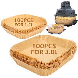 BYKITCHEN 200pcs Air Fryer Liners for Ninja CRISPi/Crispy Portable Glass Air Fryer UK, 100pcs for 3.8L & 100pcs for 1.4L, Square Airfryer Liners Disposable, Accessories for Ninja Crisper FN101UK