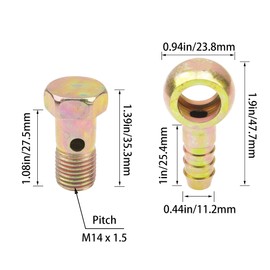 Rrina 2 Sets M14 Banjo Hose Barb Bolt Fittings Banjo Bolt Screw Crush Washer Kit with Hose Clamp for Car Motorcycle