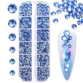 Makartt Blue Nail Rhinestones Flatback Rhinestones Multi-Size Round Crystal Glass Nail Charms Diamonds Nail Jewels Rhinestones for DIY Crafts Makeup Nail Art Supplies Accessories Christmas Gift
