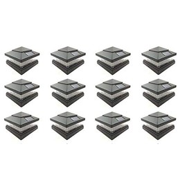 RELIGHTABLE (12 Pack) Black/White/Copper 4" 5" 6" Solar Post Deck Cap Fence LED Light Vinyl (Black, 4"x4")