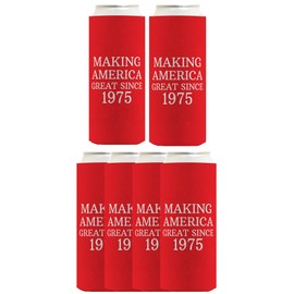 50th Birthday Party Supplies Making America Great Since 1975 6-Pack Ultra Slim Can Coolies Red