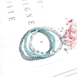 EUMENIDES Natural Crystal Stone Bracelet, 4MM, Elastic Band, Natural Gemstones, (White Jade Purple)