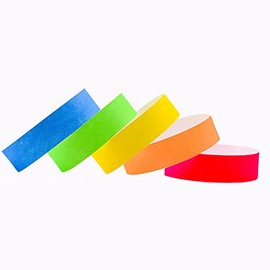 QPINGH Paper Wristbands, 200pcs ¾” x 10” Neon Waterproof, Lightweight Adhesive Wristbands for Events, Concerts, Parties