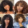 Peluca rizada ombré con flequillo, cabello humano, peluca de cabello