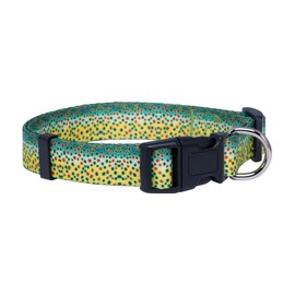Native Pup Animal Print Dog Collar Brook Trout Fish Pattern, Gift for Fisherman, Outdoor Puppy (Medium, Brook Trout)